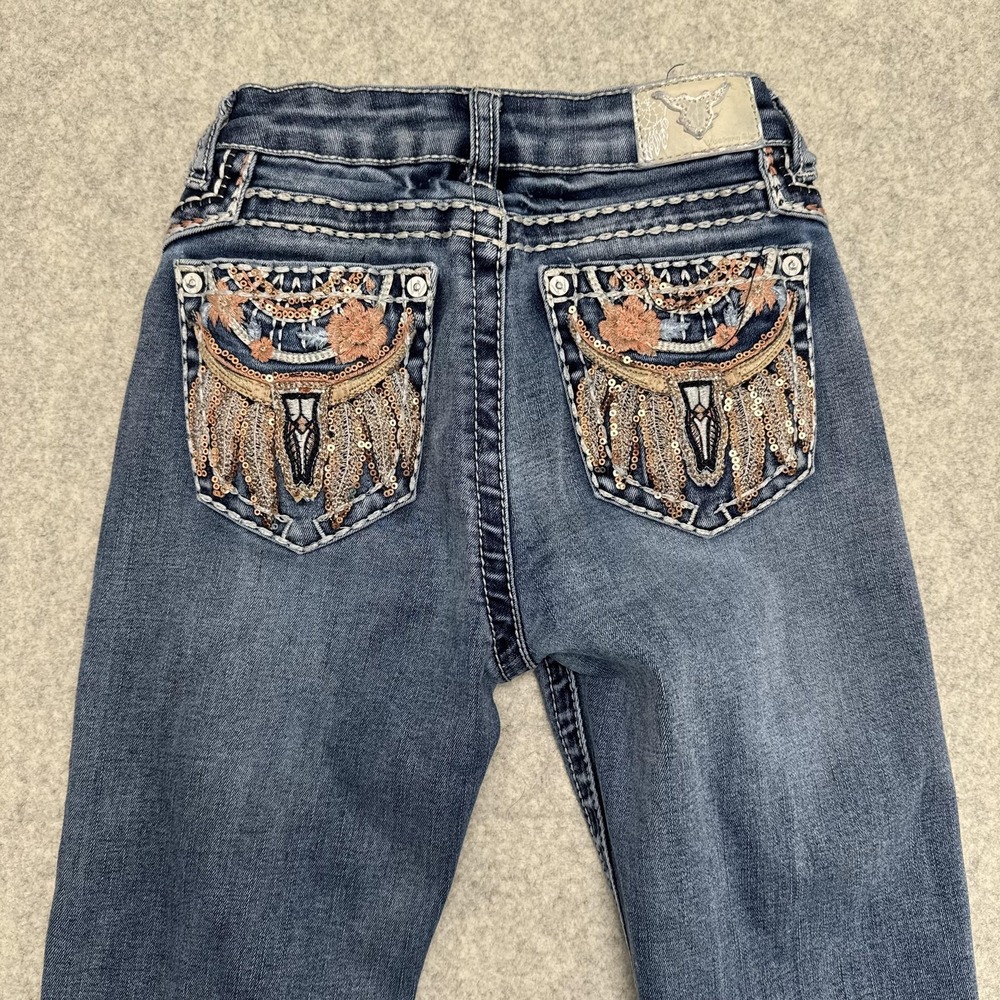 Western Blue Jeans Girls 10 (18x26) Blue Bootcut Sequin Cowgirl *LIGHT STAINS*